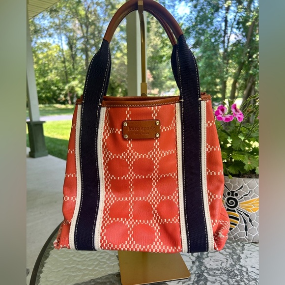 kate spade Handbags - Kate Spade Waverley place Noel Orange/Navy waxed cotton Tote